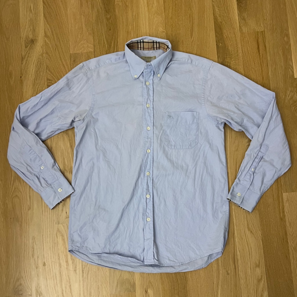 Burberry Men's Light Blue Button Down Dress Shirt, Small [See Notes & Photos!]